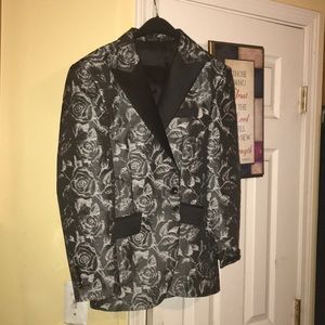 Polyester Black/Silver Rose Designed Blazer